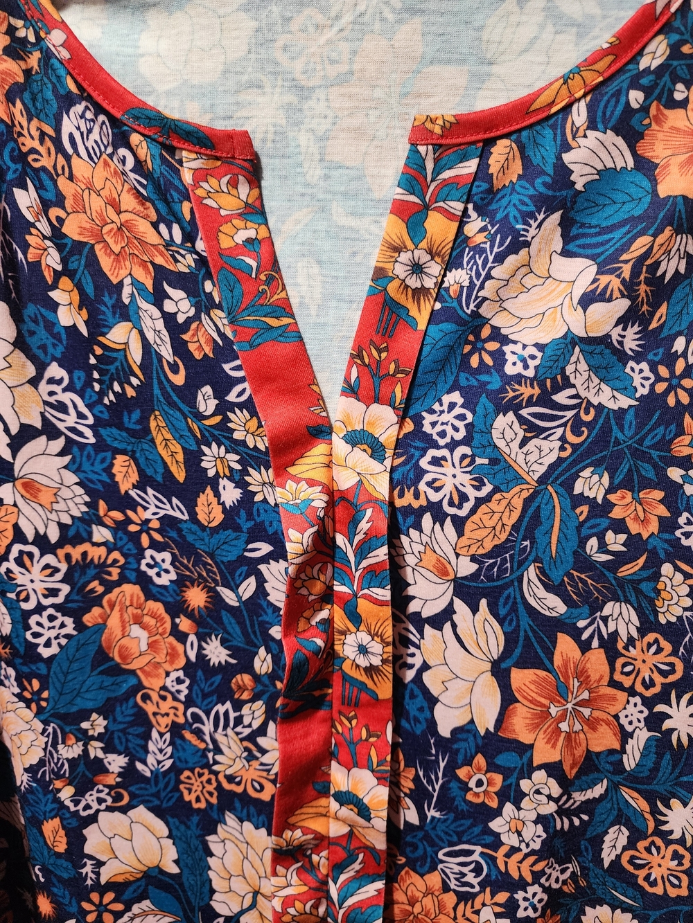 Floral Women’s Blouse - Navy & Coral - Picture 2 of 7